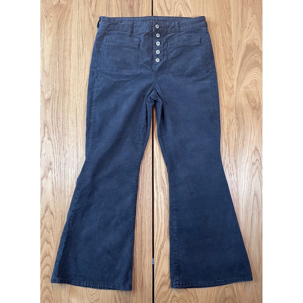 American Eagle Corduroy Flare Pants Womens 14 Navy Blue Boho Retro Stretch